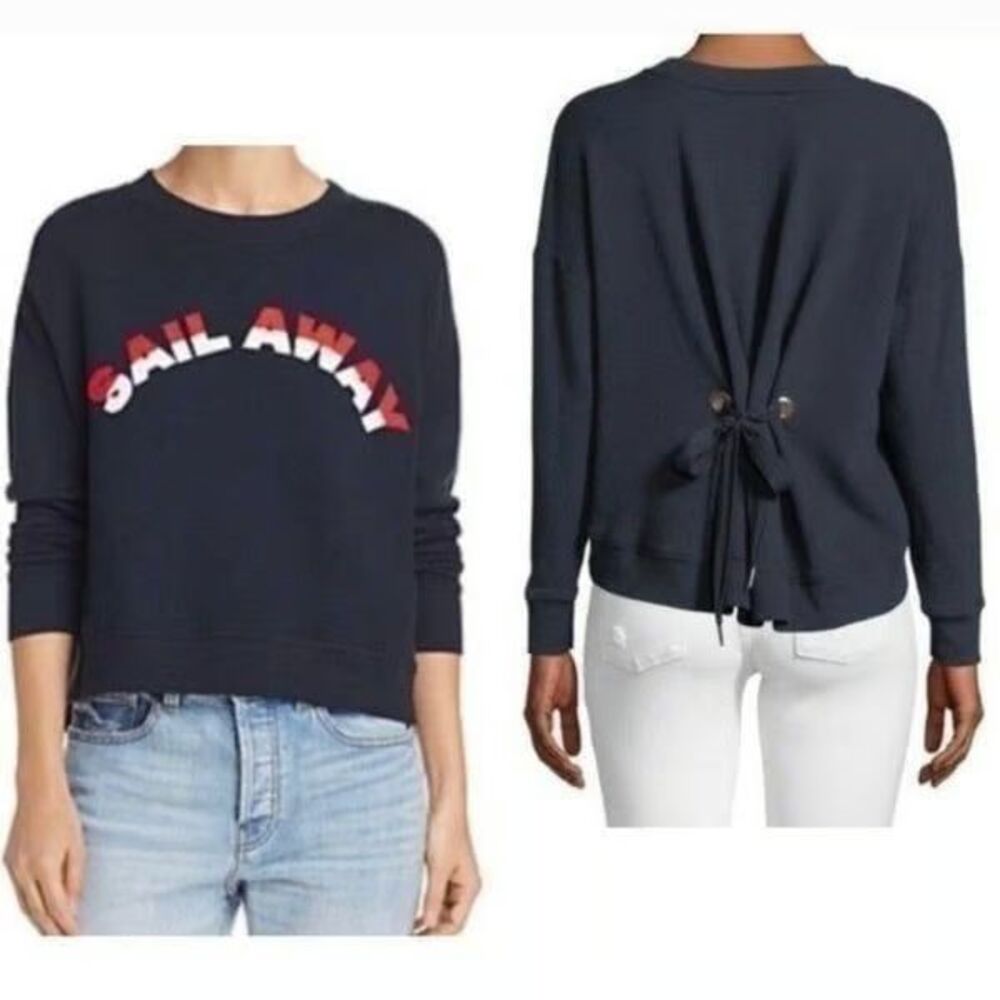 JOIE Lenexa Sail Away Nautical Navy Blue Tie Back Sweatshirt